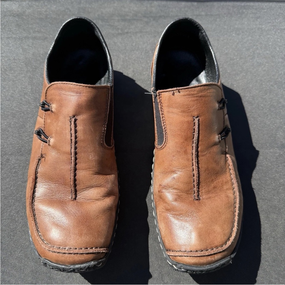 Rieker Antistress Celia Slip On Leather Shoes Brown Square Toe Womens 8.5 Shoes